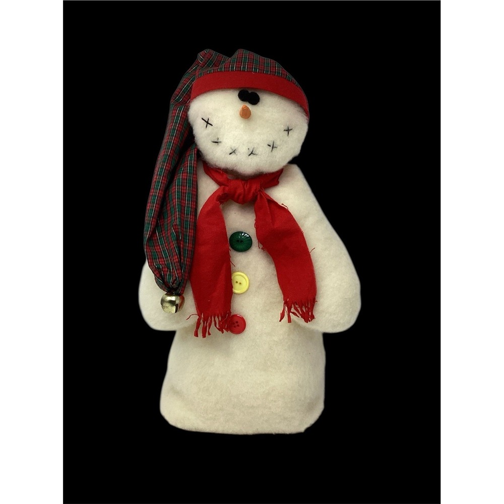 Vtg 18" Handmade Fuzzy Snowman Christmas Decoration Large Plush Display Rustic